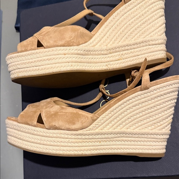 Sergio Rossi Tan Suede Wedge Sandals - Picture 3 of 6